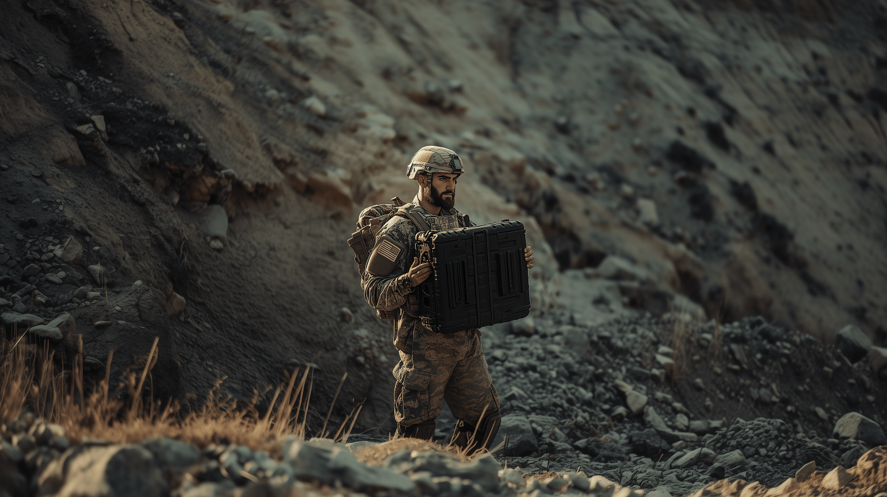 Military man with laptop wide flipped
