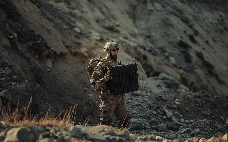 Military man with laptop wide flipped