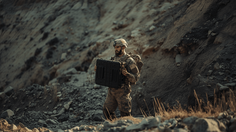 Military man with laptop wide